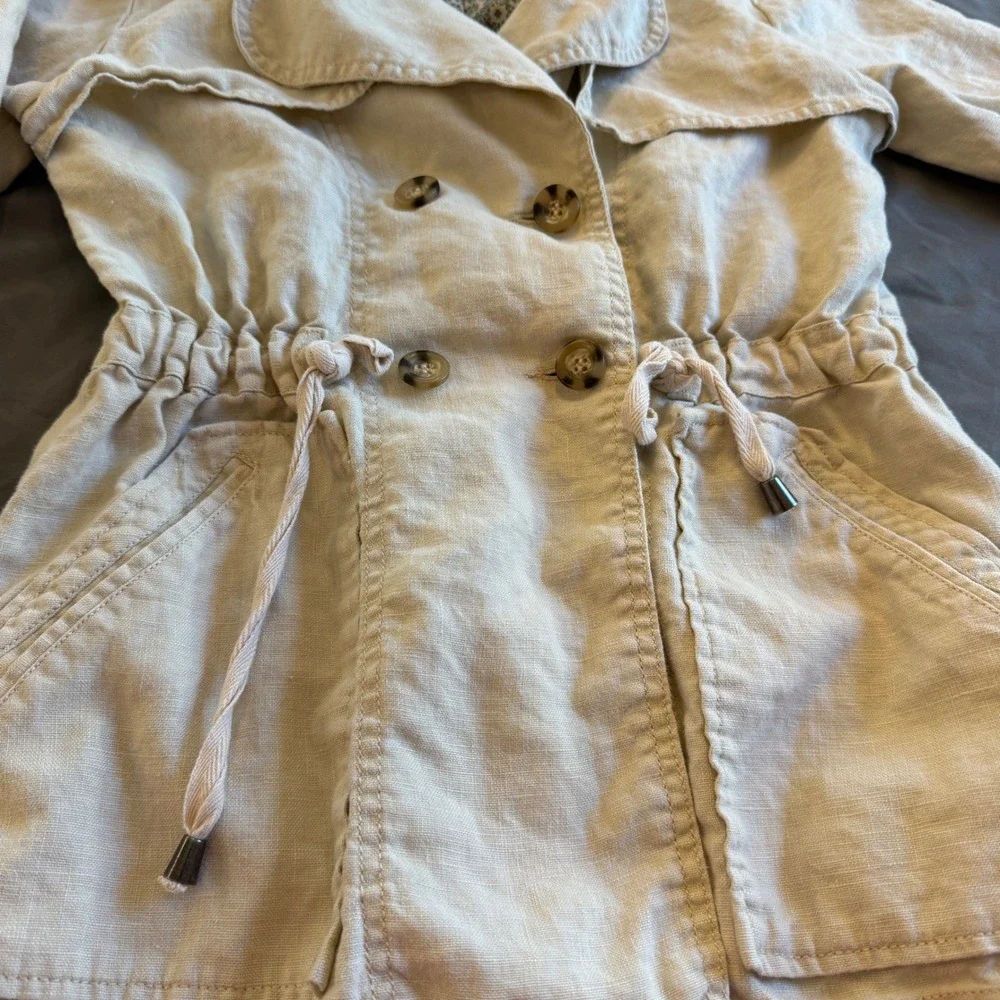 Sanctuary Linen Blend Trench Jacket Womens‎ Adjustable Drawstring XS Beige